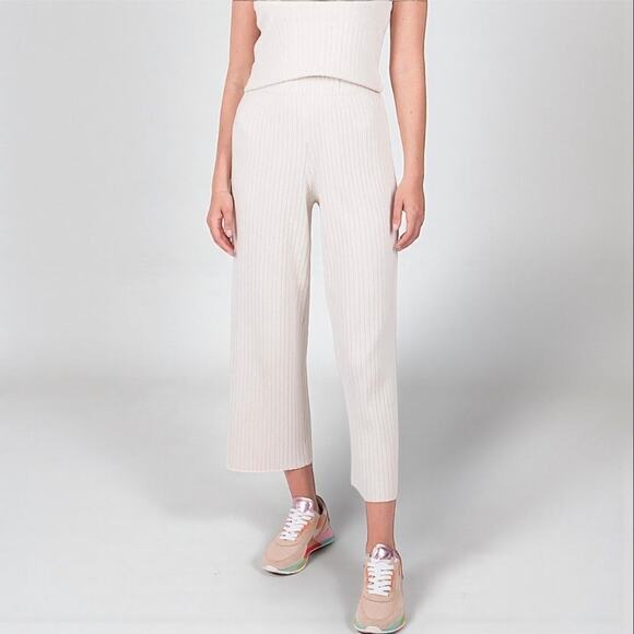 Vince Pants - Vince Comfy Cropped Wide Ribbed Pants in Off White